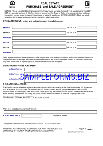Connecticut Real Estate Purchase and Sale Agreement Form pdf free